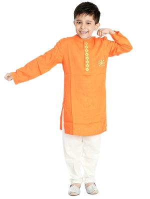 orange silk blend kurta set - 14403225 - Standard Image - 2