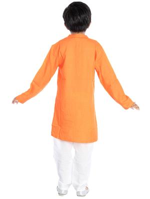 orange silk blend kurta set - 14403225 - Standard Image - 3