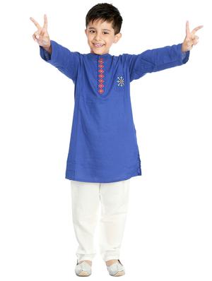 blue silk blend kurta sets - 14403226 - Standard Image - 2