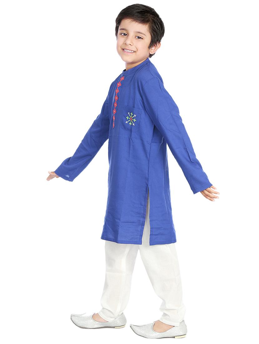 blue silk blend kurta sets - 14403226 - Zoom Image - 1