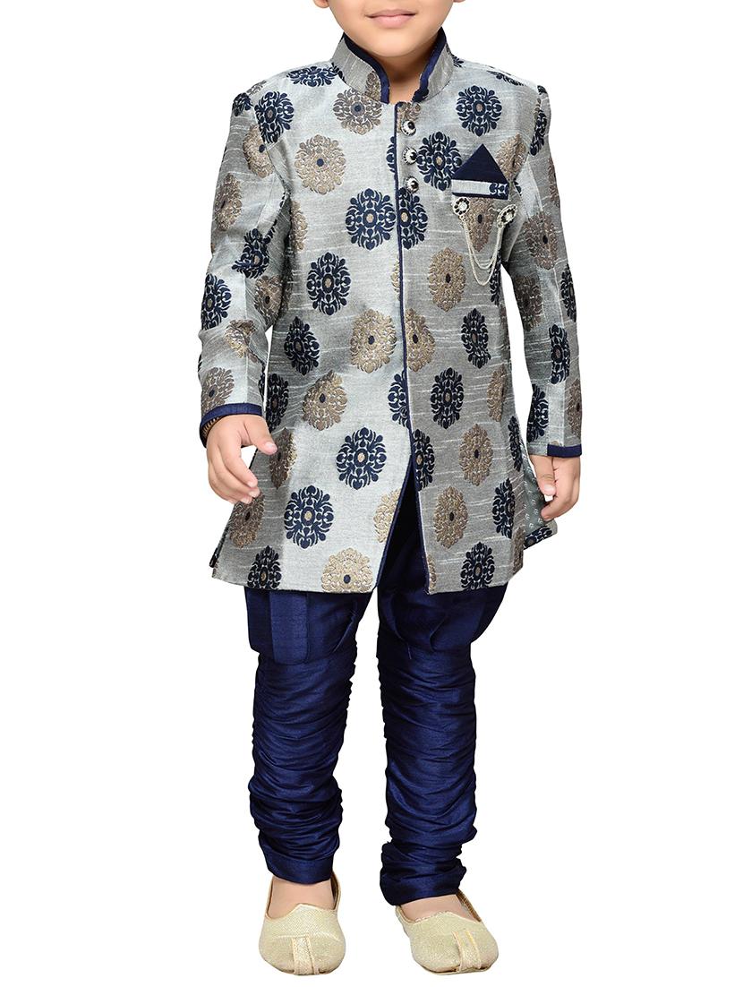 grey silk blend kurta sets - 14405608 - Zoom Image - 1