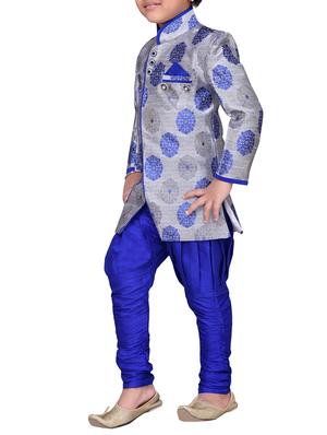 light blue silk blend sherwani set - 14405612 - Standard Image - 3