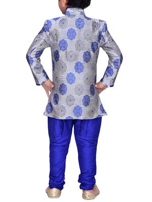 light blue silk blend sherwani set - 14405612 - Standard Image - 4
