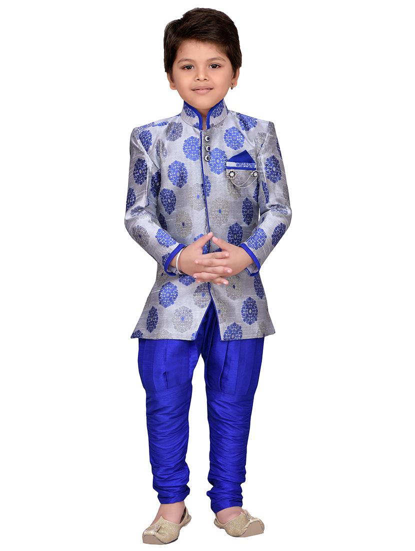 light blue silk blend sherwani set - 14405612 - Zoom Image - 2