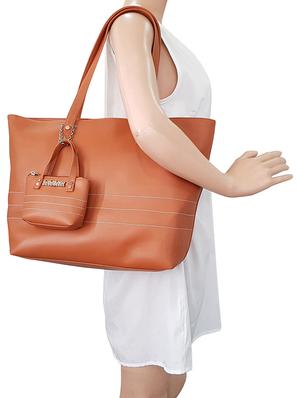 tan leatherette regular handbag - 14408092 - Standard Image - 5