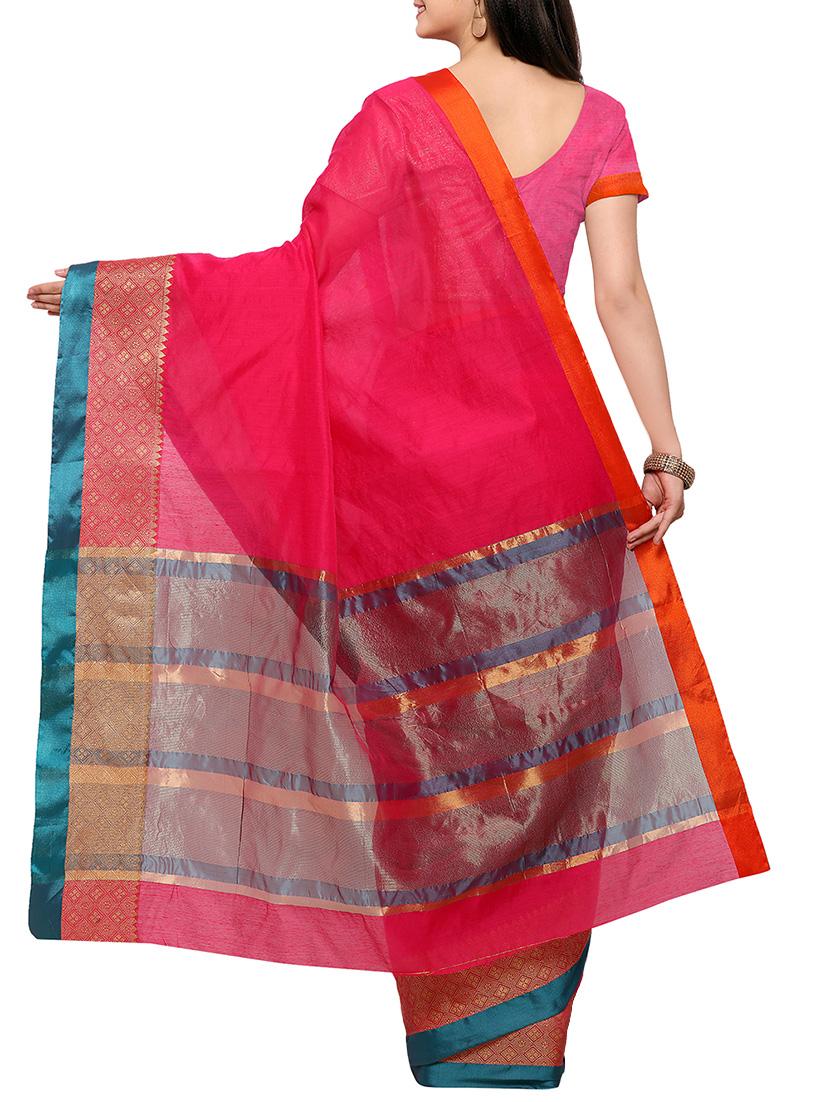 pink silk embroidered saree with blouse - 14408206 - Zoom Image - 2