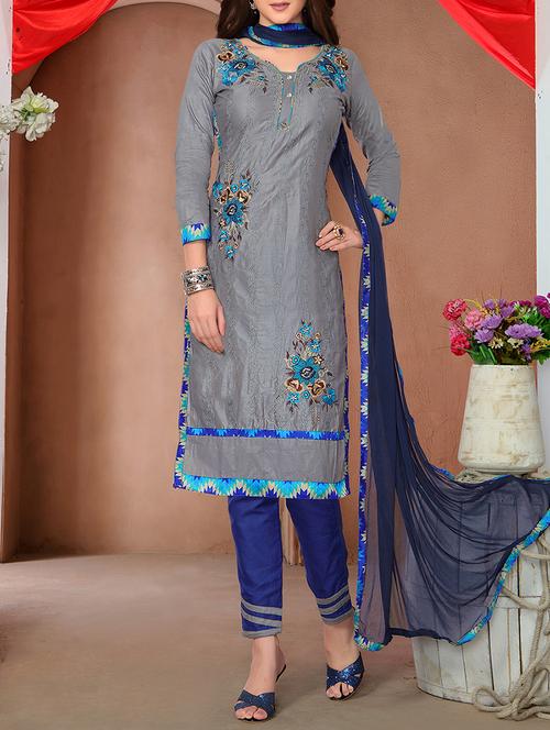 grey straight pant suits dress material - 14408282 - Standard Image - 1