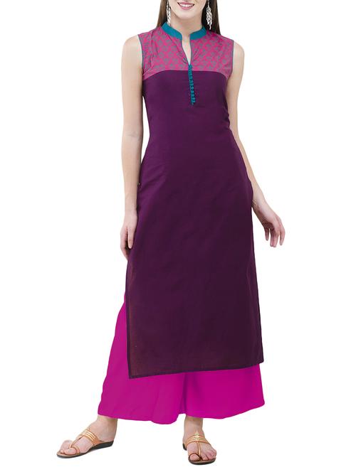 purple cotton straight kurta - 14408663 - Standard Image - 1