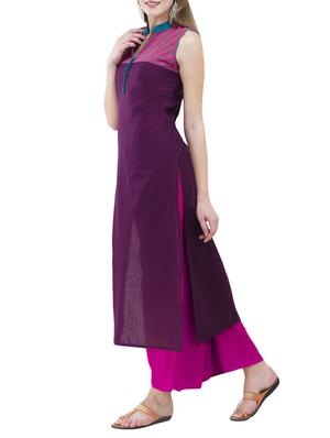 purple cotton straight kurta - 14408663 - Standard Image - 2