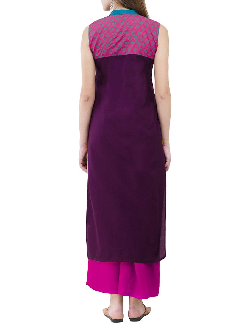 purple cotton straight kurta - 14408663 - Zoom Image - 3