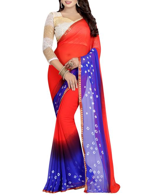 red bandhani saree with blouse - 14409045 - Very Small Image - 1