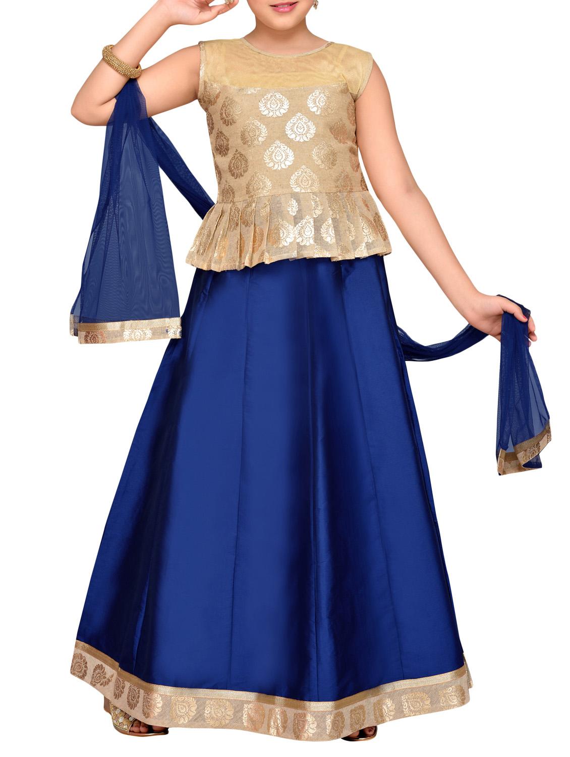 blue cotton blend lehnga choli - 14409897 - Zoom Image - 1