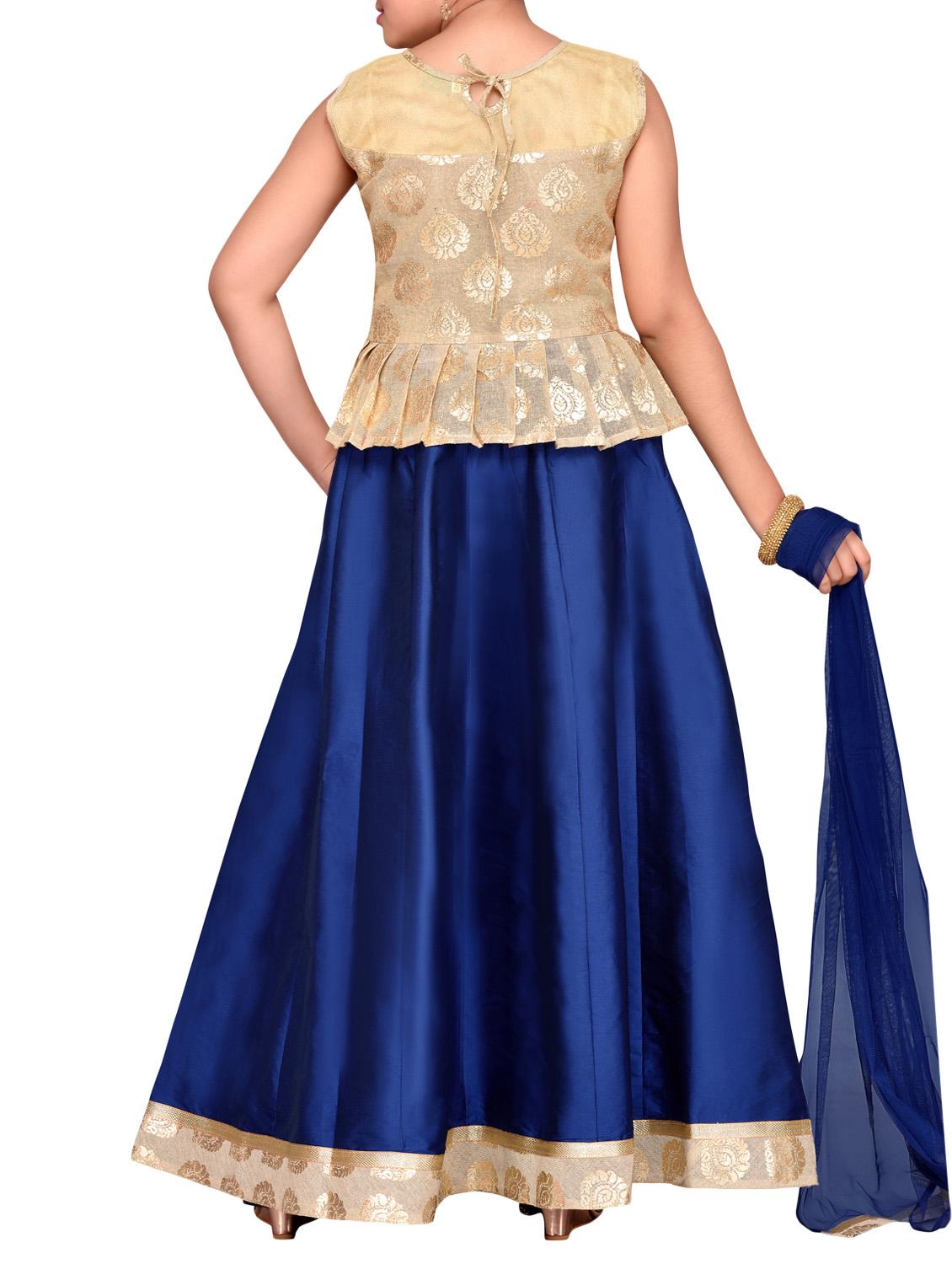 blue cotton blend lehnga choli - 14409897 - Zoom Image - 3