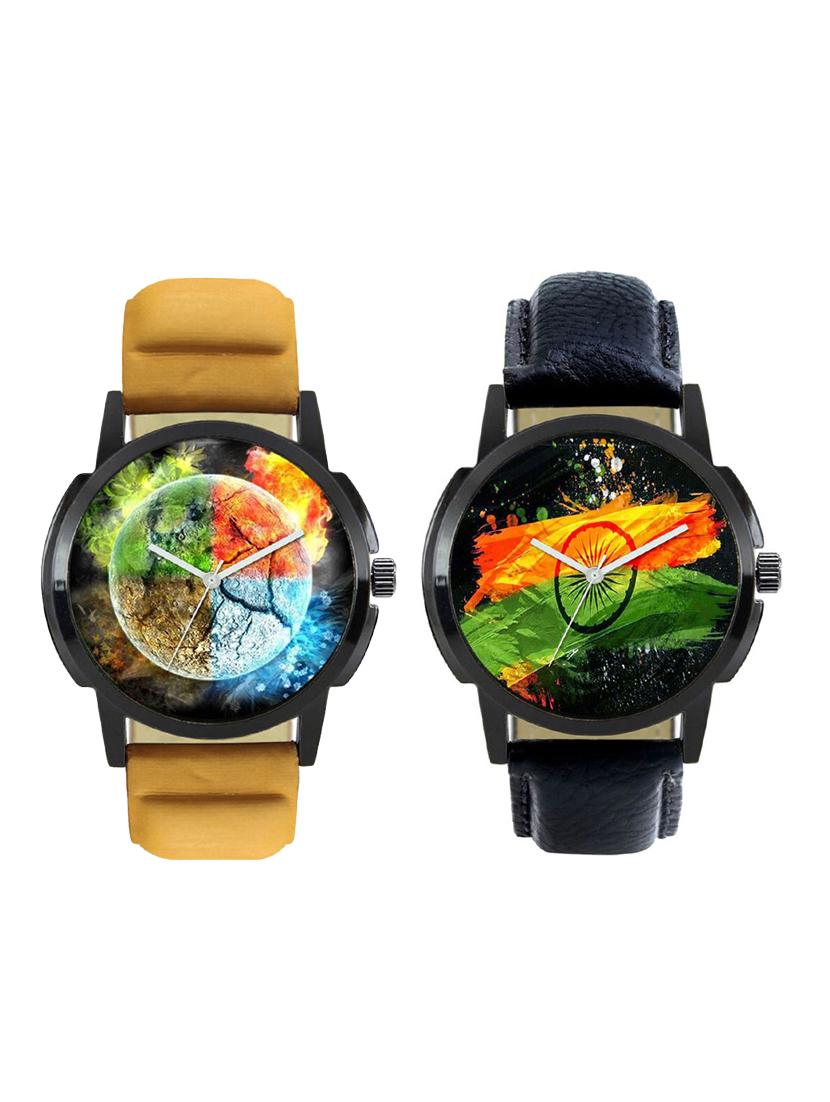 round Analog Dial leatherette Strap Watch Combo - 14410631 - Zoom Image - 1