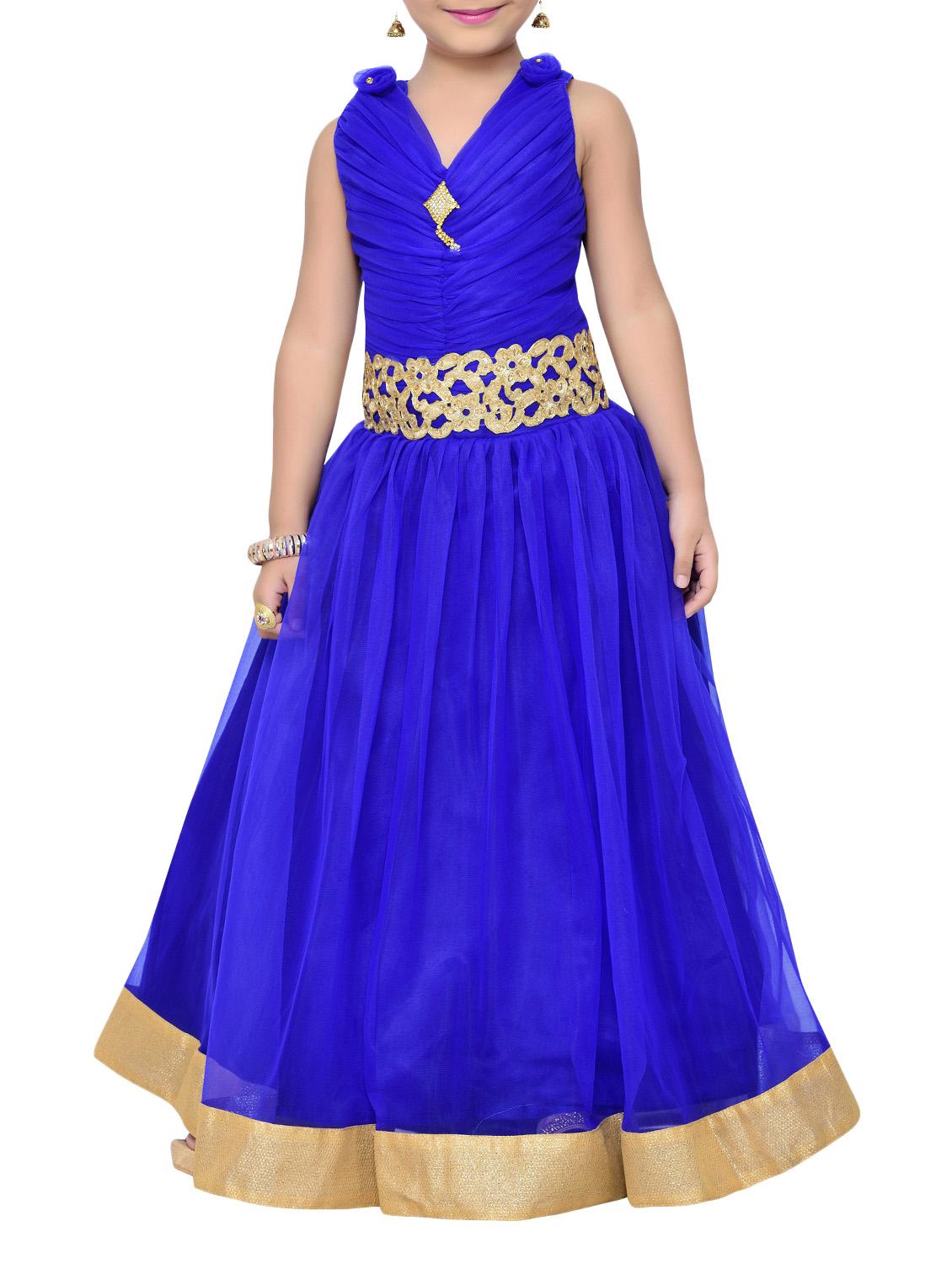 blue satin party gown