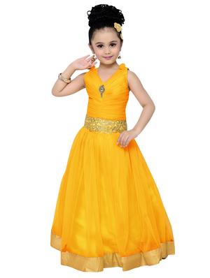 yellow net party gown - 14411120 - Standard Image - 4