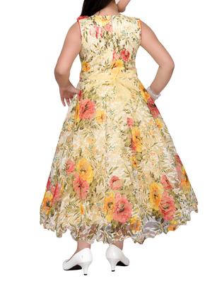 yellow net party gown - 14411121 - Standard Image - 3