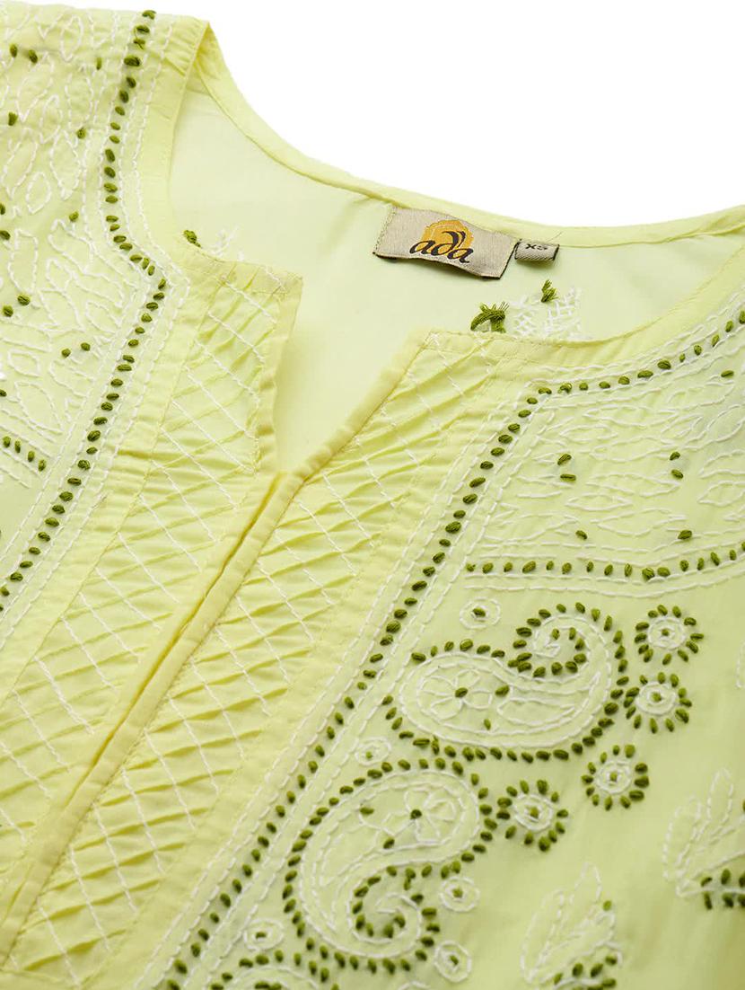 ada yellow cotton straight kurta - 14412252 - Zoom Image - 5