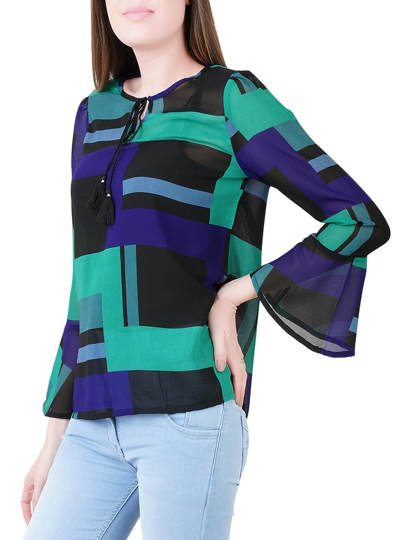 tie knot neck bell sleeved top - 14412490 - Zoom Image - 2