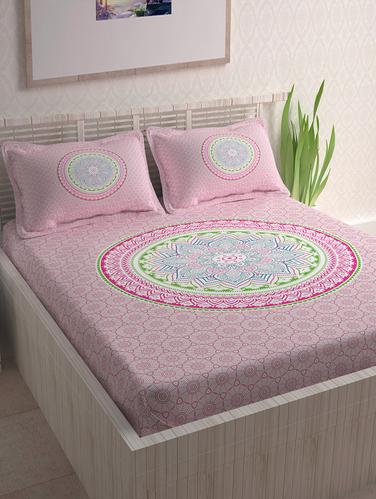 Ethnic Print 104 TC 100% Cotton Double Bed Sheet With 2 Pillow Covers - 14412911 - Very Small Image - 1