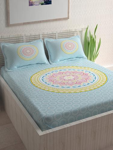 Ethnic Print 104 TC 100% Cotton Double Bed Sheet With 2 Pillow Covers - 14412912 - Very Small Image - 1