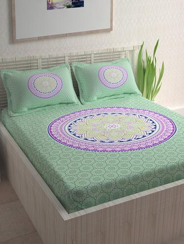 Ethnic Print 104 TC 100% Cotton Double Bed Sheet With 2 Pillow Covers - 14412913 - Very Small Image - 1