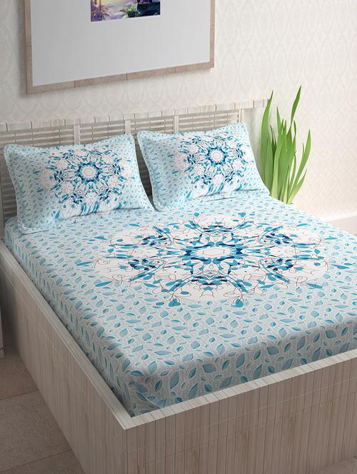 Ethnic Print 104 TC 100% Cotton Double Bed Sheet With 2 Pillow Covers - 14412916 - Very Small Image - 1