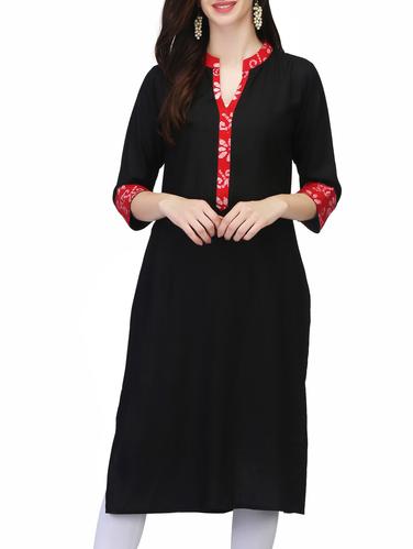 black viscose straight kurta - 14414339 - Very Small Image - 1