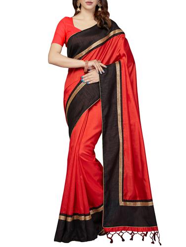 red bordered saree with blouse - 14414342 - Very Small Image - 1