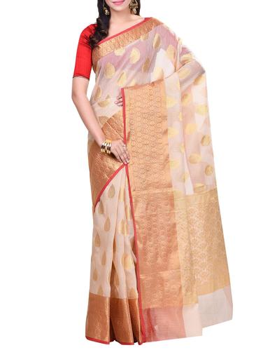 beige cotton blend banarasi saree - 14414400 - Very Small Image - 1