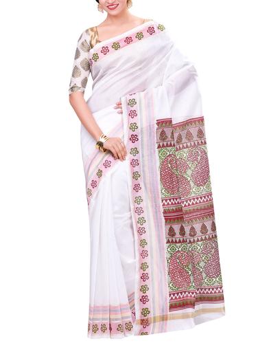 white chanderi banarasi saree - 14414410 - Very Small Image - 1