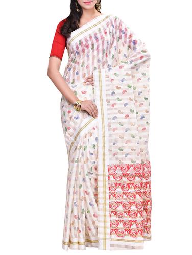 white cotton blend banarasi saree - 14414413 - Very Small Image - 1