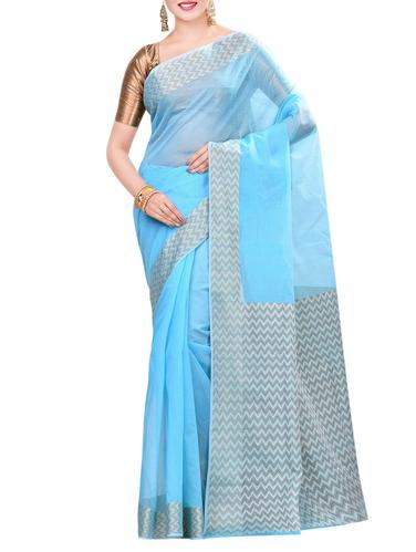sky blue saree with blouse - 14414424 - Very Small Image - 1