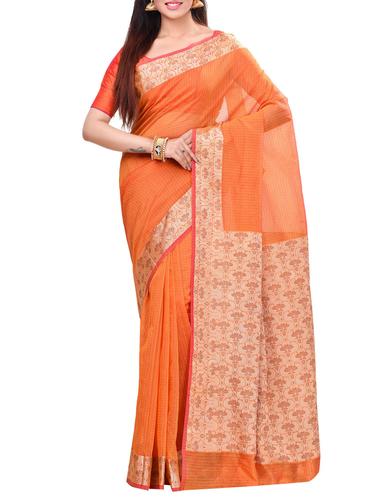 orange bordered saree with blouse - 14414450 - Very Small Image - 1