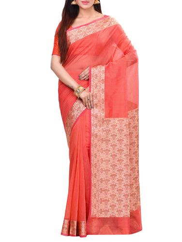 orange cotton blend banarasi saree with blouse - 14414451 - Very Small Image - 1