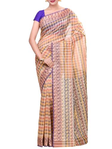beige cotton blend banarasi saree with blouse - 14414465 - Very Small Image - 1