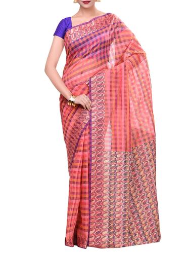 peach saree with blouse - 14414467 - Very Small Image - 1
