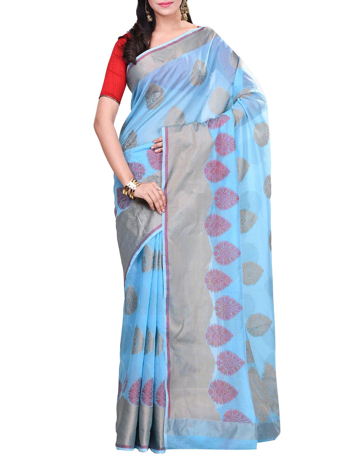 sky blue saree with blouse - 14414475 - Zoom Image - 1