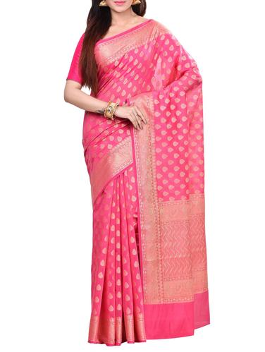 pink chanderi banarasi saree with blouse - 14414482 - Very Small Image - 1