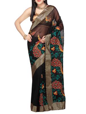 black saree with blouse - 14414485 - Standard Image - 1