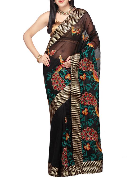 black saree with blouse - 14414485 - Zoom Image - 1