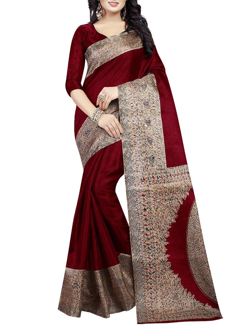 red silk printed saree with blouse