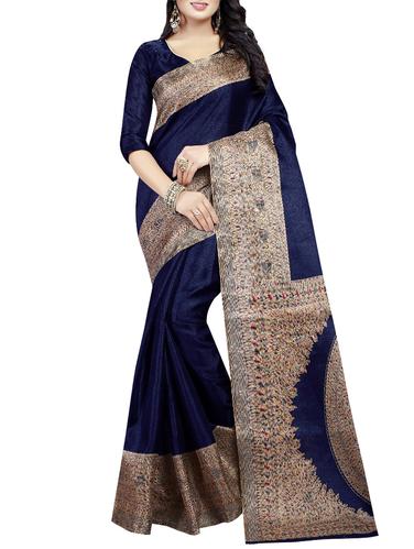 blue art silk printed saree with blouse - 14414561 - Very Small Image - 1
