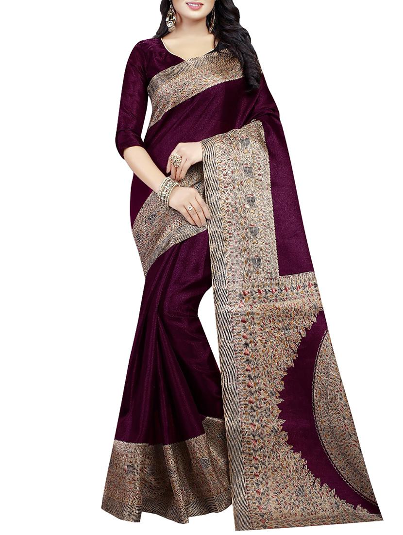 purple art silk printed saree with blouse - 14414562 - Zoom Image - 1
