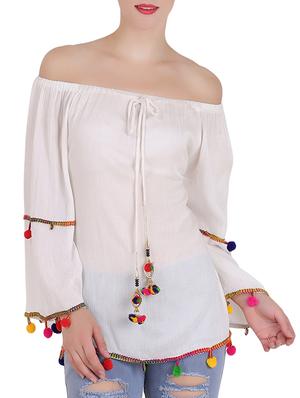 white rayon blouson top - 14415528 - Standard Image - 1