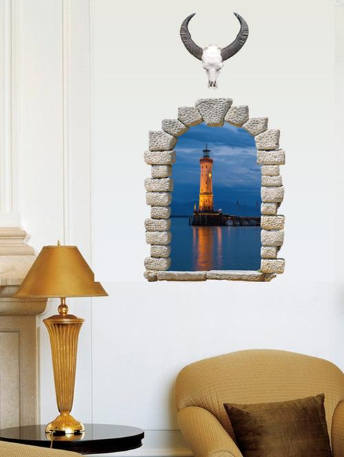 cortina window design 3d theme wall stickers - 14415647 - Standard Image - 1