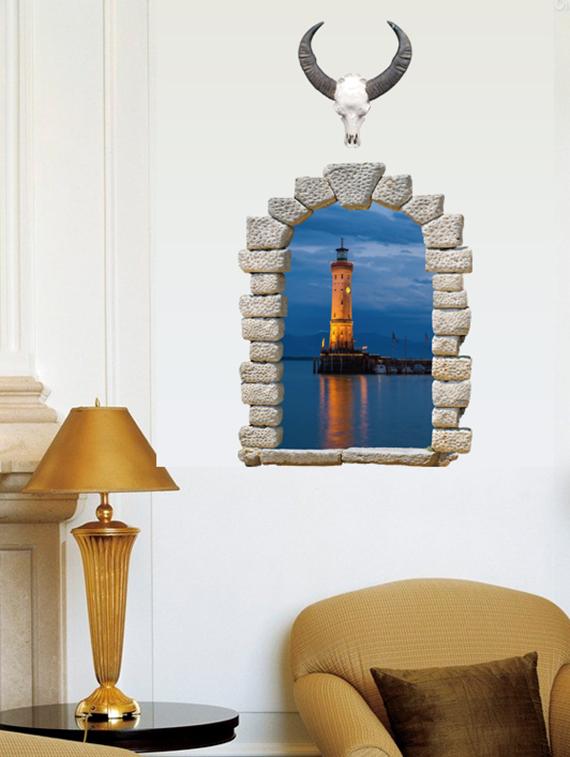 cortina window design 3d theme wall stickers - 14415647 - Zoom Image - 1