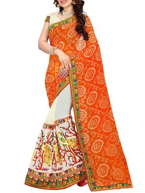 orange and white half & half saree with blouse - 14416384 - Standard Image - 1