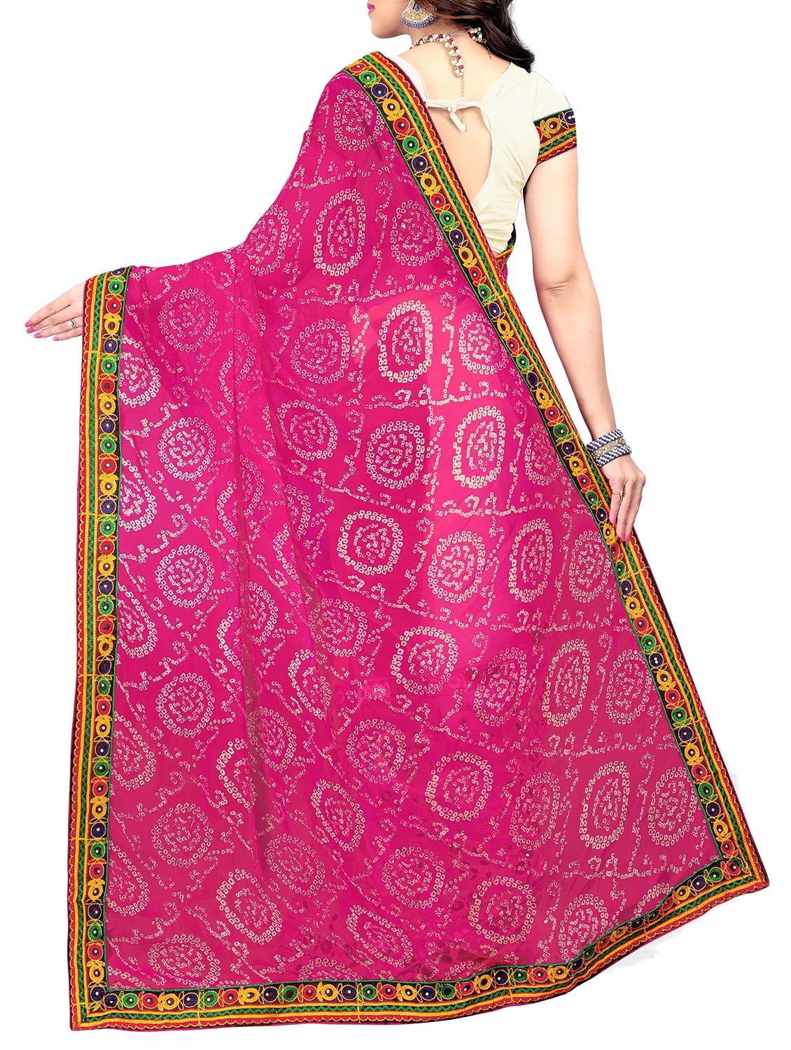 pink & wihte half and half saree with blouse - 14416385 - Zoom Image - 2