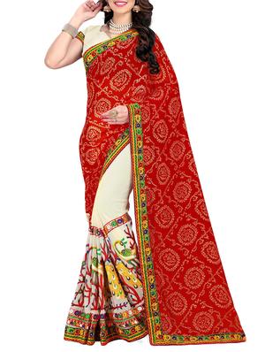 red and white half & half saree with blouse - 14416386 - Standard Image - 1